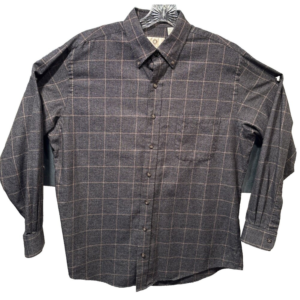 Viyella Cotton Wool Blend Grey Glen Houndstooth Plaid Button Down Shirt Mens   L